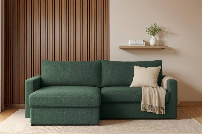 Fun Möbel Ecksofa Schlafsofa Sofa BENDIK in Stoff, Ottomane Links oder Rechts, Bettkasten, Rundumbezug von Fun Möbel