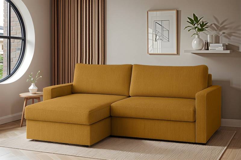 Fun Möbel Ecksofa Schlafsofa Sofa BENDIK in Stoff, Ottomane Links oder Rechts, Bettkasten, Rundumbezug von Fun Möbel