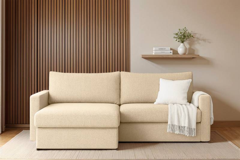 Fun Möbel Ecksofa Schlafsofa Sofa BENDIK in Stoff, Ottomane Links oder Rechts, Bettkasten, Rundumbezug von Fun Möbel
