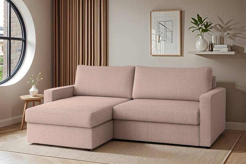 Fun Möbel Ecksofa Schlafsofa Sofa BENDIK in Stoff, Ottomane Links oder Rechts, Bettkasten, Rundumbezug von Fun Möbel