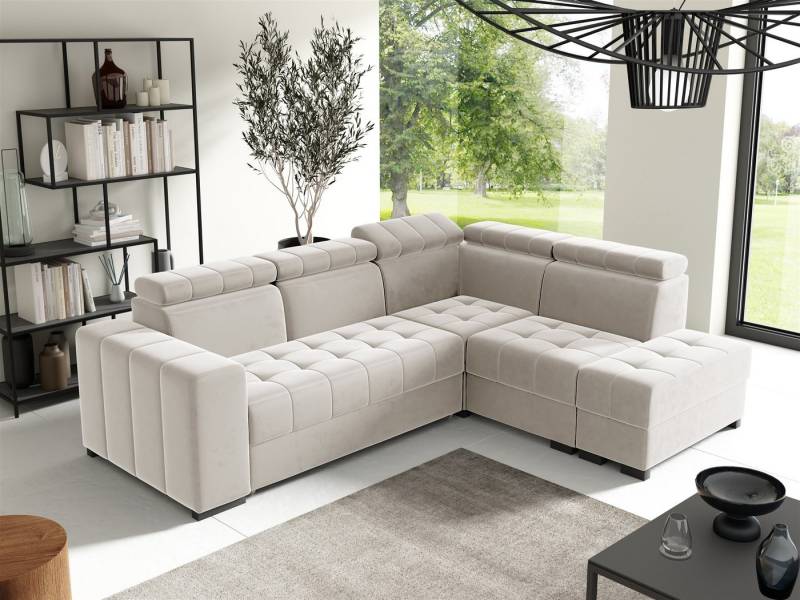 Fun Möbel Ecksofa Schlafsofa Sofa CESENA in Stoff Salvador, Ottomane Links oder Rechts, Bettkästen, verstellbare Kopfstützen von Fun Möbel
