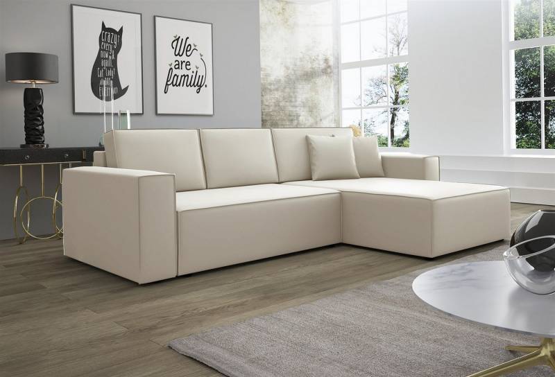 Fun Möbel Ecksofa Schlafsofa Sofa CONOR PREMIUM Stoff oder Kunstleder, inkl. 3 Rücken- 2 Zierkissen, inkl. Schlaffunktion mit Bettkasten von Fun Möbel