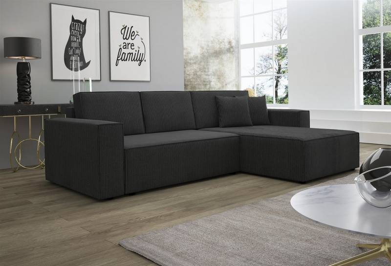Fun Möbel Ecksofa Schlafsofa Sofa CONOR PREMIUM Stoff oder Kunstleder, inkl. 3 Rücken- 2 Zierkissen, inkl. Schlaffunktion mit Bettkasten von Fun Möbel