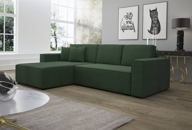 Fun Möbel Ecksofa Schlafsofa Sofa CONOR PREMIUM Stoff oder Kunstleder, inkl. 3 Rücken- 2 Zierkissen, inkl. Schlaffunktion mit Bettkasten von Fun Möbel