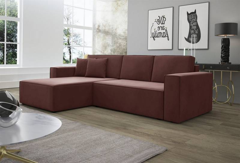 Fun Möbel Ecksofa Schlafsofa Sofa CONOR PREMIUM Stoff oder Kunstleder, inkl. 3 Rücken- 2 Zierkissen, inkl. Schlaffunktion mit Bettkasten von Fun Möbel