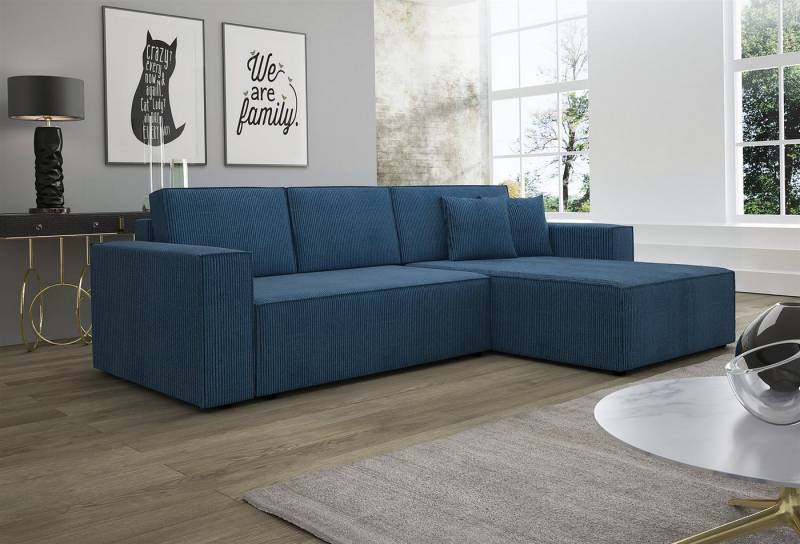Fun Möbel Ecksofa Schlafsofa Sofa CONOR PREMIUM Stoff oder Kunstleder, inkl. 3 Rücken- 2 Zierkissen, inkl. Schlaffunktion mit Bettkasten von Fun Möbel