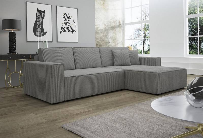 Fun Möbel Ecksofa Schlafsofa Sofa CONOR PREMIUM Stoff oder Kunstleder, inkl. 3 Rücken- 2 Zierkissen, inkl. Schlaffunktion mit Bettkasten von Fun Möbel