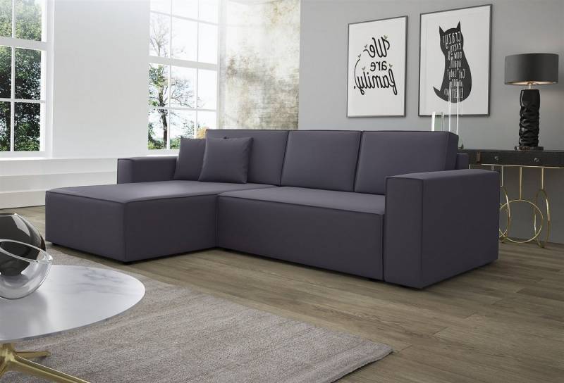 Fun Möbel Ecksofa Schlafsofa Sofa CONOR PREMIUM Stoff oder Kunstleder, inkl. 3 Rücken- 2 Zierkissen, inkl. Schlaffunktion mit Bettkasten von Fun Möbel