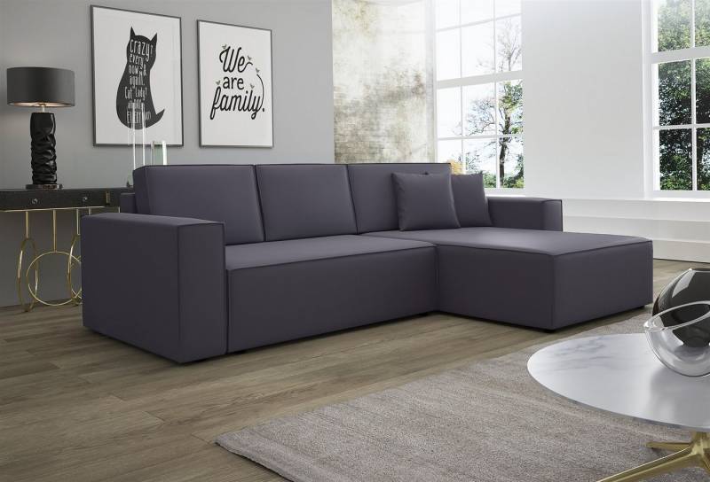 Fun Möbel Ecksofa Schlafsofa Sofa CONOR PREMIUM Stoff oder Kunstleder, inkl. 3 Rücken- 2 Zierkissen, inkl. Schlaffunktion mit Bettkasten von Fun Möbel
