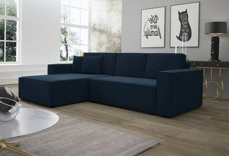 Fun Möbel Ecksofa Schlafsofa Sofa CONOR PREMIUM Stoff oder Kunstleder, inkl. 3 Rücken- 2 Zierkissen, inkl. Schlaffunktion mit Bettkasten von Fun Möbel