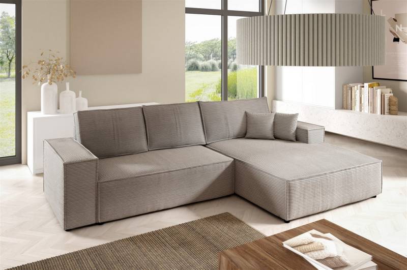 Fun Möbel Ecksofa Schlafsofa Sofa CORUNIA in Stoff Poso, Ottomane Links oder Rechts, Bettkasten, Rundumbezug von Fun Möbel