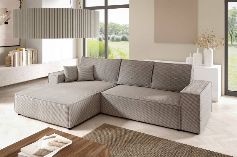 Fun Möbel Ecksofa Schlafsofa Sofa CORUNIA in Stoff Poso, Ottomane Links oder Rechts, Bettkasten, Rundumbezug von Fun Möbel