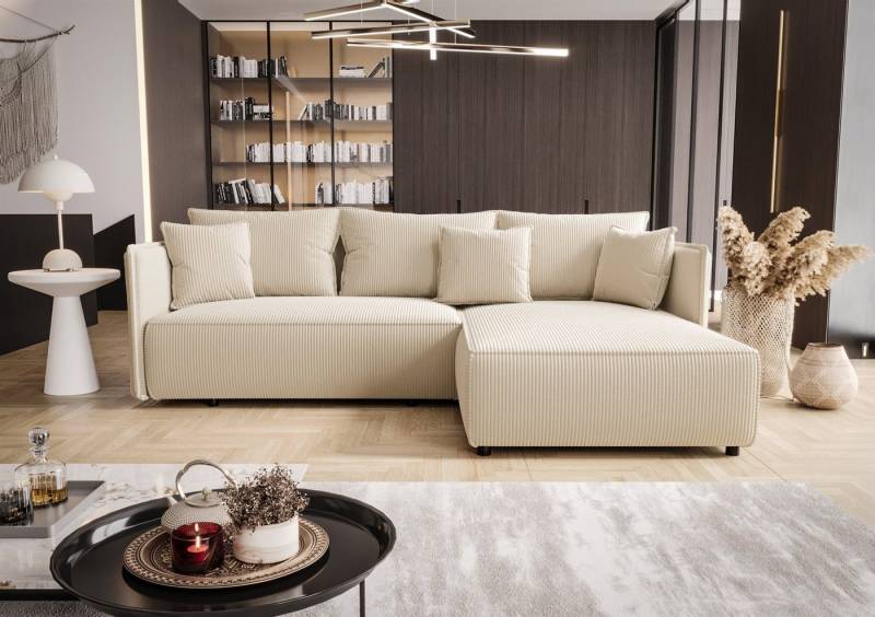 Fun Möbel Ecksofa Schlafsofa Sofa EVORA in Stoff Poso, Ottomane Links oder Rechts, Bettkasten, Rundumbezug von Fun Möbel