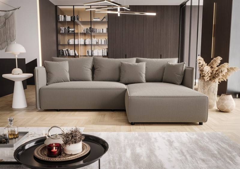 Fun Möbel Ecksofa Schlafsofa Sofa EVORA in Stoff Poso, Ottomane Links oder Rechts, Bettkasten, Rundumbezug von Fun Möbel