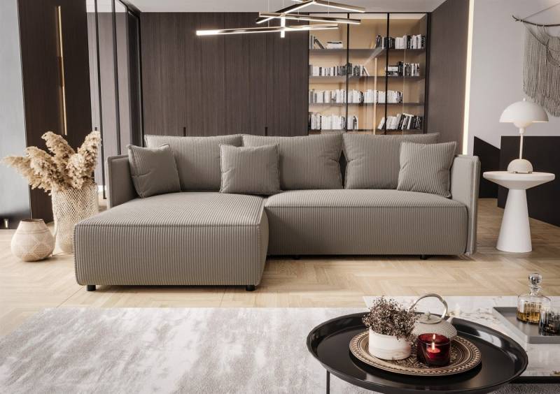 Fun Möbel Ecksofa Schlafsofa Sofa EVORA in Stoff Poso, Ottomane Links oder Rechts, Bettkasten, Rundumbezug von Fun Möbel