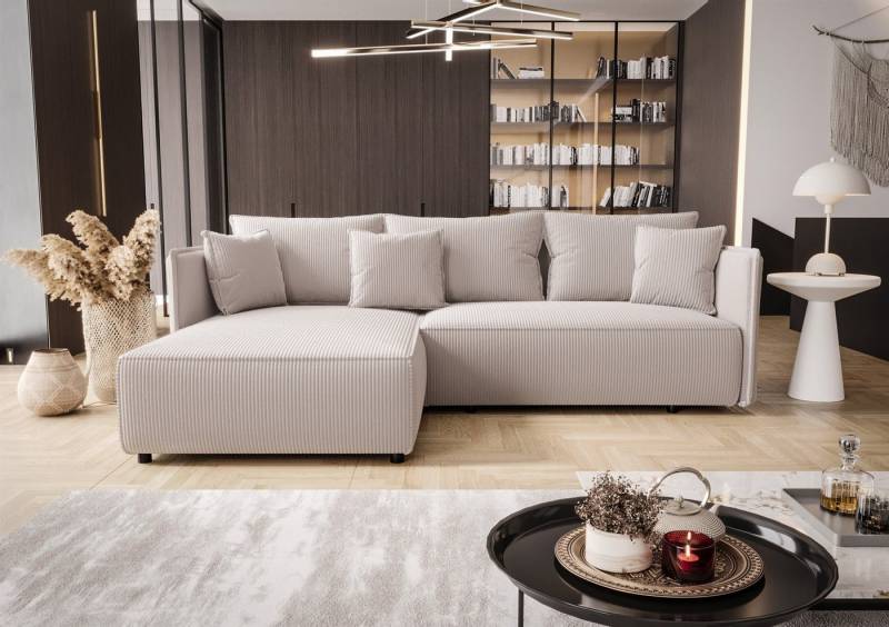 Fun Möbel Ecksofa Schlafsofa Sofa EVORA in Stoff Poso, Ottomane Links oder Rechts, Bettkasten, Rundumbezug von Fun Möbel