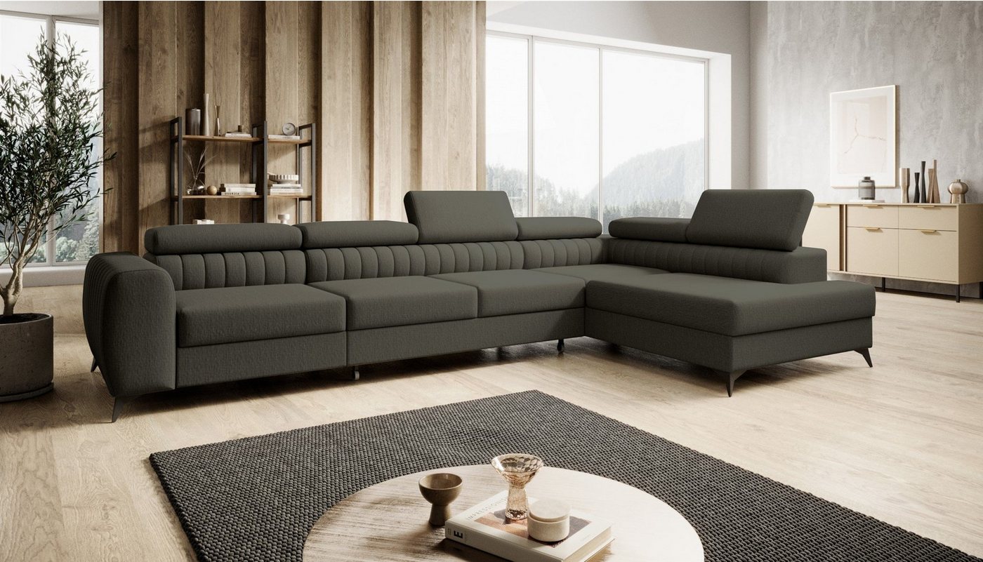 Fun Möbel Ecksofa Schlafsofa Sofa FARGO MAX in Stoff Vogue Ottomane Rechts oder Links, einstellbare Kopfstützen, inkl. Bettkasten, frei im Raum stellbar von Fun Möbel