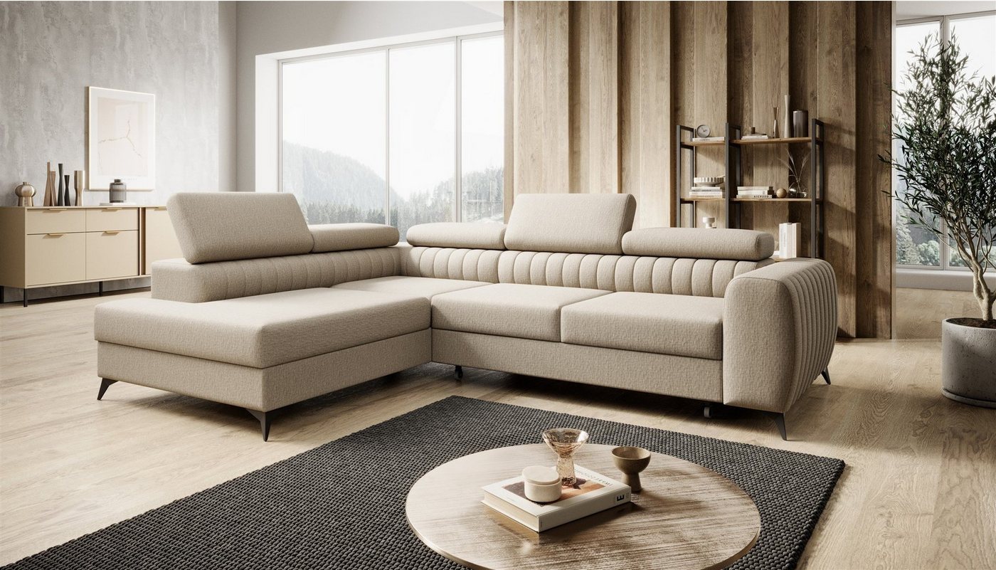 Fun Möbel Ecksofa Schlafsofa Sofa FARGO in Stoff Vogue Ottomane Rechts oder Links, einstellbare Kopfstützen, Mit Schlaffunktion und Bettkasten, frei im Raum stellbar von Fun Möbel