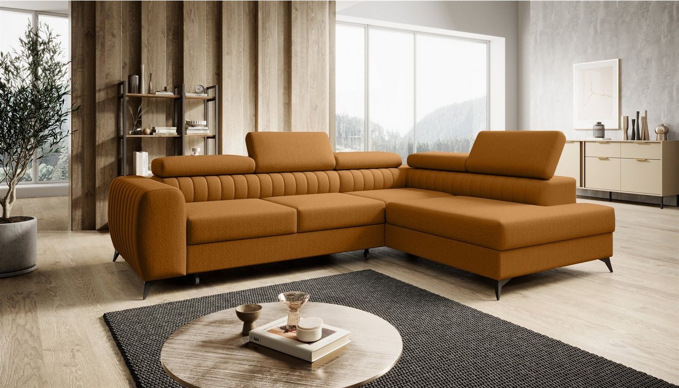 Fun Möbel Ecksofa Schlafsofa Sofa FARGO in Stoff Vogue Ottomane Rechts oder Links, einstellbare Kopfstützen, Mit Schlaffunktion und Bettkasten, frei im Raum stellbar von Fun Möbel