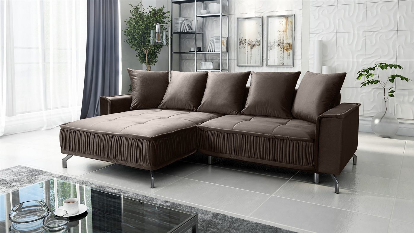 Fun Möbel Ecksofa Schlafsofa Sofa FLORENCE in Stoff, inkl. 5 Rückenkissen, inkl. Schlaffunktion mit Bettkasten, Rundumbezug von Fun Möbel