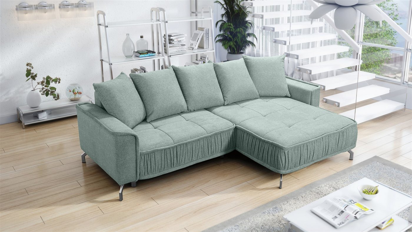 Fun Möbel Ecksofa Schlafsofa Sofa FLORENCE in Stoff, inkl. 5 Rückenkissen, inkl. Schlaffunktion mit Bettkasten, Rundumbezug von Fun Möbel