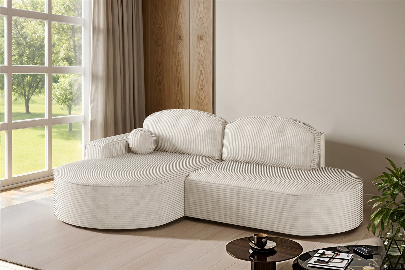 Fun Möbel Ecksofa Schlafsofa Sofa FUN CASTIGO mit Ottomane in Stoff Poso, Rundumbezug von Fun Möbel