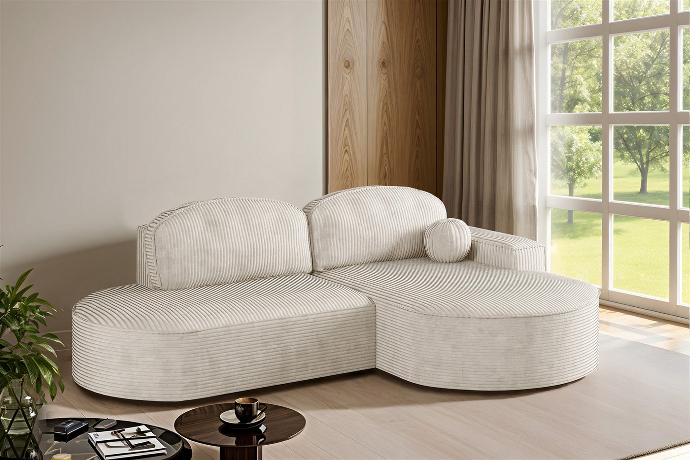 Fun Möbel Ecksofa Schlafsofa Sofa FUN CASTIGO mit Ottomane in Stoff Poso, Rundumbezug von Fun Möbel