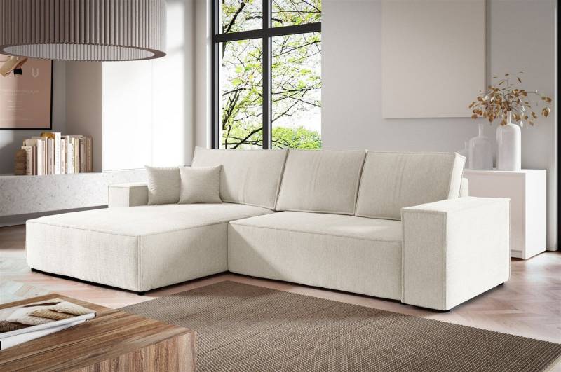 Fun Möbel Ecksofa Schlafsofa Sofa LEVIO in Stoff Aragon, Ottomane Links oder Rechts, Rundumbezug von Fun Möbel