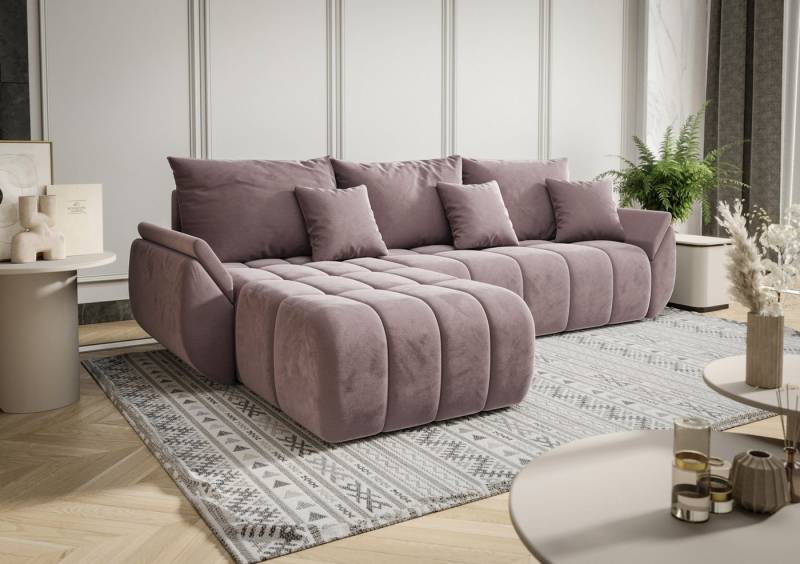 Fun Möbel Ecksofa Schlafsofa Sofa Louise in Stoff Monolith, Ottomane Links oder Rechts, Rundumbezug und ausziehbare Liegefläche von Fun Möbel