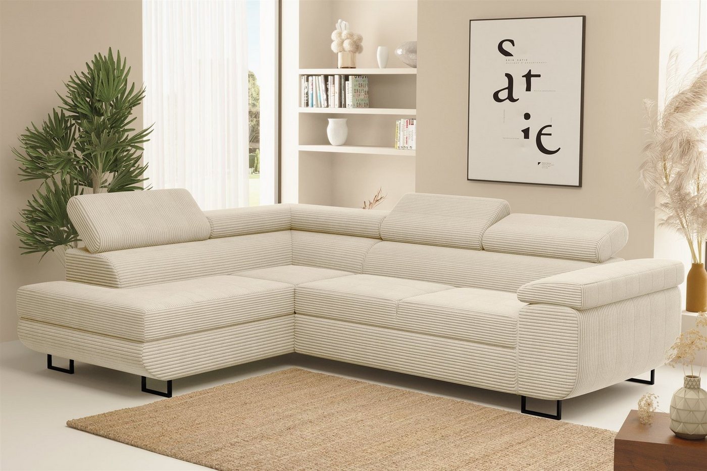 Fun Möbel Ecksofa Schlafsofa Sofa METZ Stoff Poso, Ottomane Rechts oder Links, inkl. Schlaffunktion mit Bettkasten, Rundumbezug von Fun Möbel