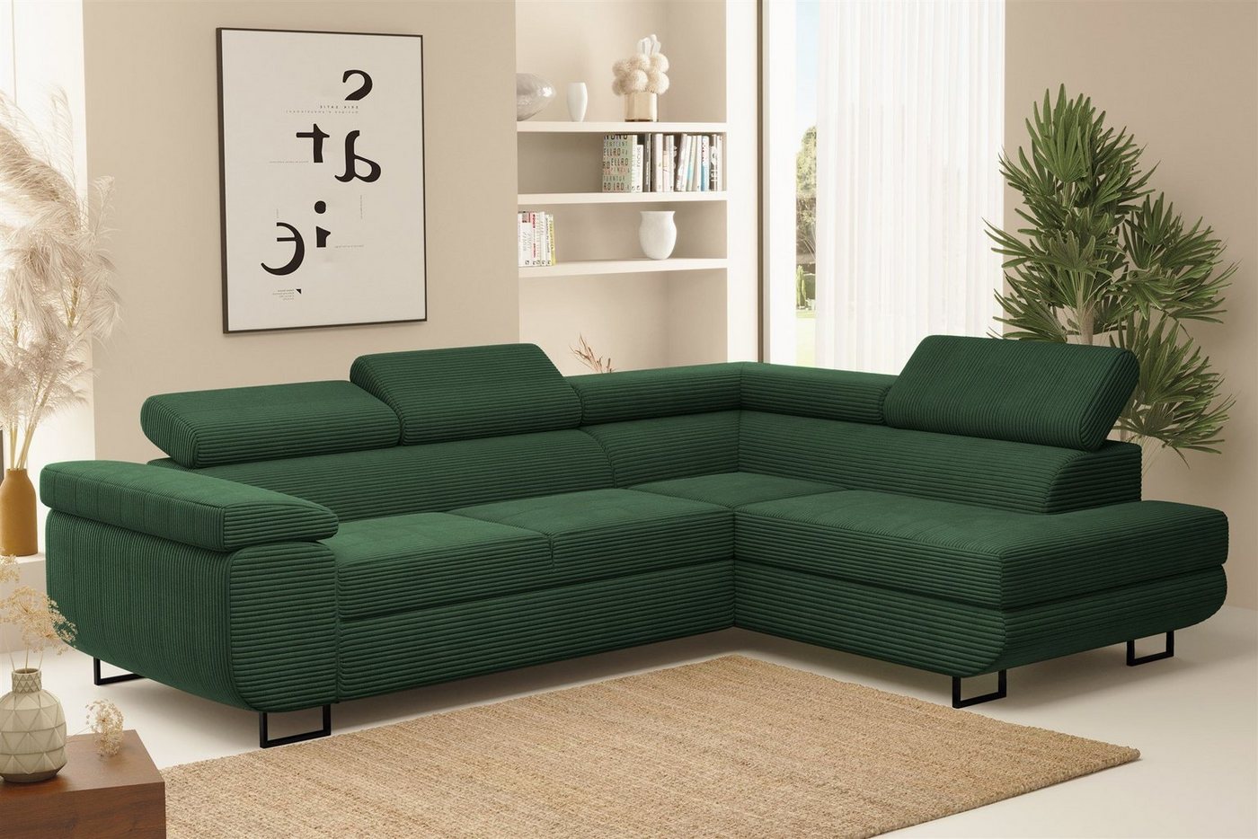 Fun Möbel Ecksofa Schlafsofa Sofa METZ Stoff Poso, Ottomane Rechts oder Links, inkl. Schlaffunktion mit Bettkasten, Rundumbezug von Fun Möbel