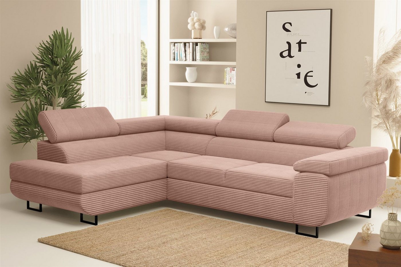 Fun Möbel Ecksofa Schlafsofa Sofa METZ Stoff Poso, Ottomane Rechts oder Links, inkl. Schlaffunktion mit Bettkasten, Rundumbezug von Fun Möbel