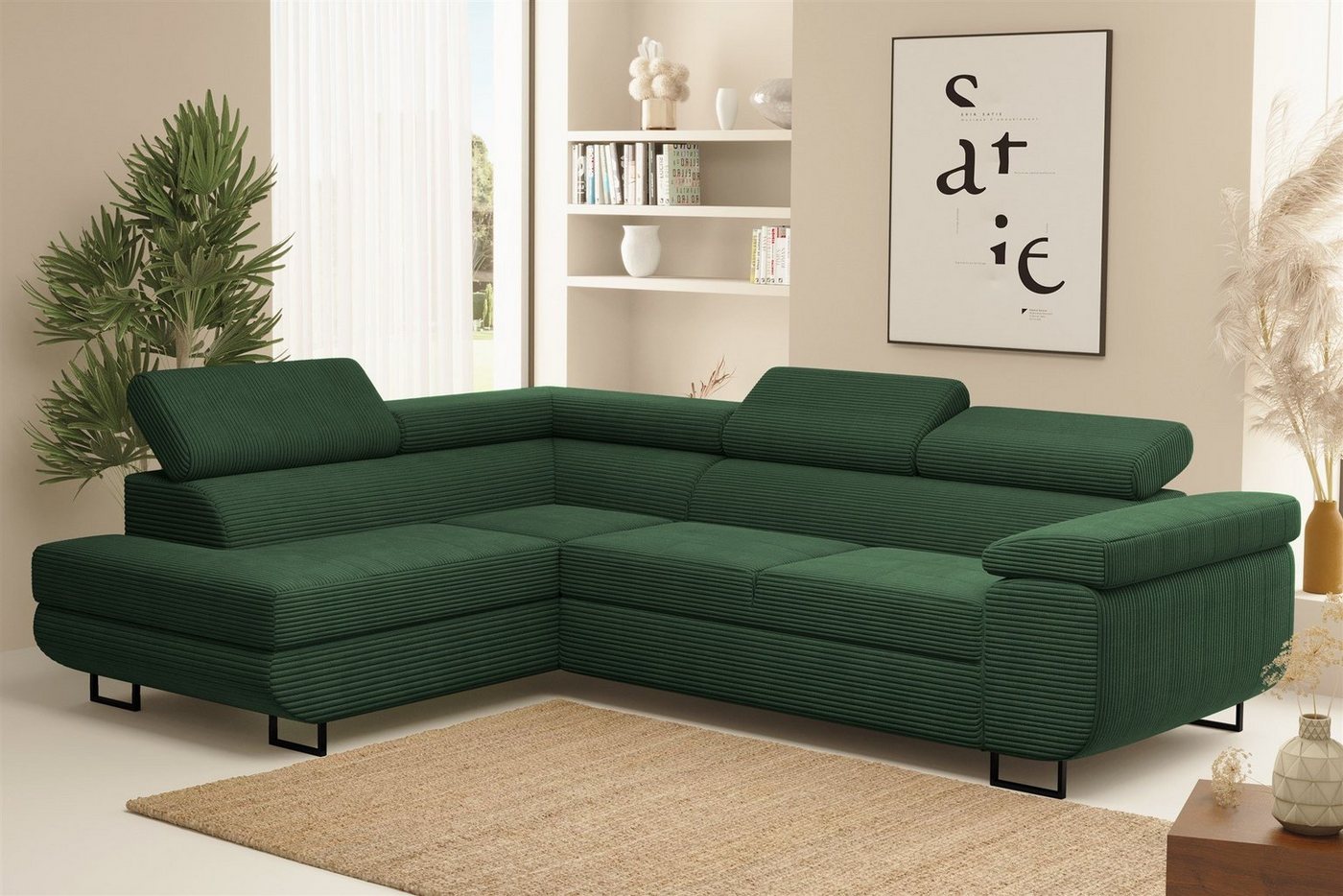 Fun Möbel Ecksofa Schlafsofa Sofa METZ Stoff Poso, Ottomane Rechts oder Links, inkl. Schlaffunktion mit Bettkasten, Rundumbezug von Fun Möbel