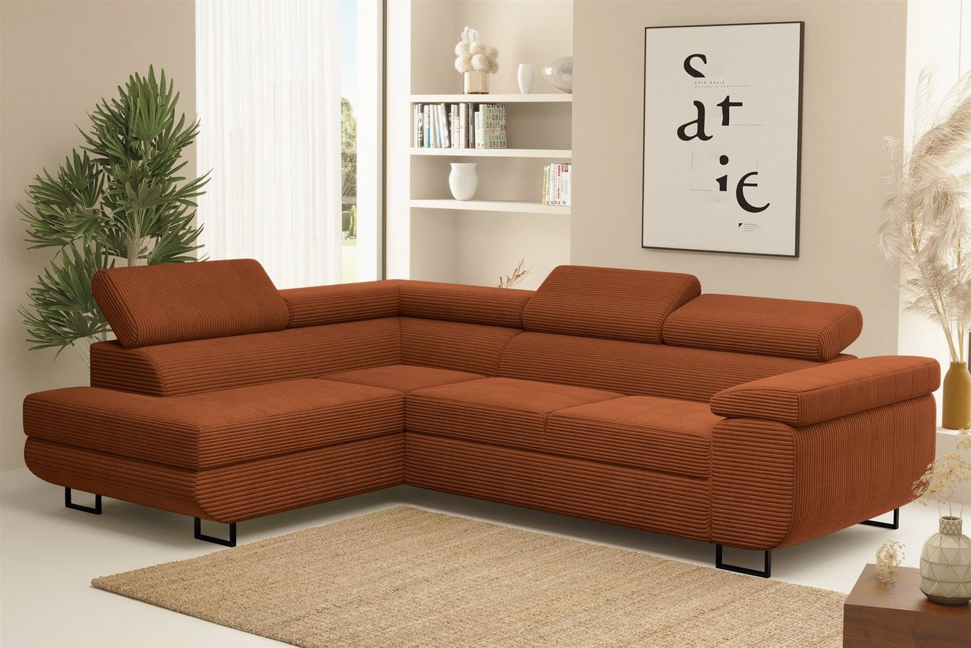 Fun Möbel Ecksofa Schlafsofa Sofa METZ Stoff Poso, Ottomane Rechts oder Links, inkl. Schlaffunktion mit Bettkasten, Rundumbezug von Fun Möbel