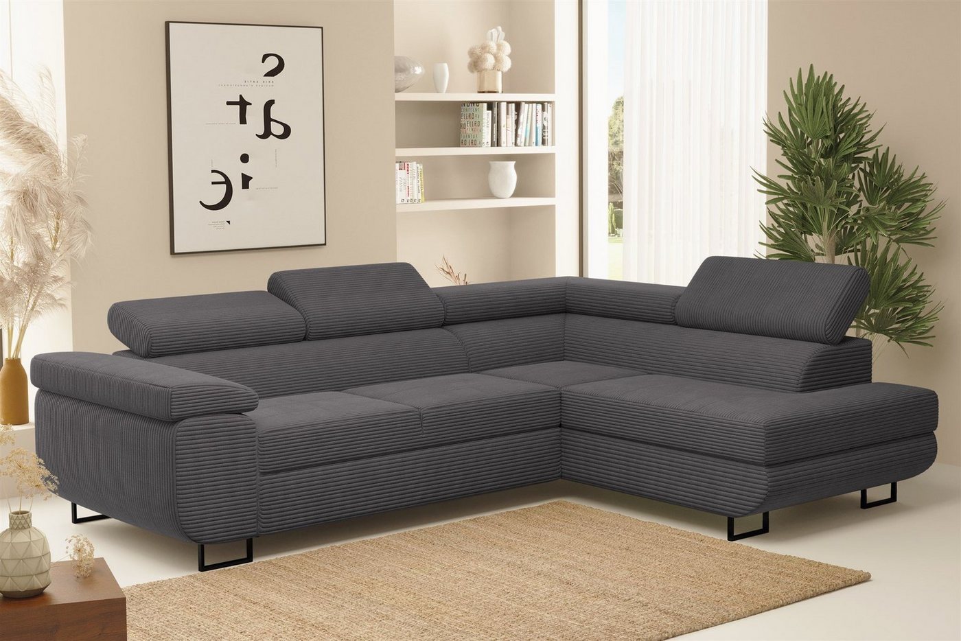 Fun Möbel Ecksofa Schlafsofa Sofa METZ Stoff Poso, Ottomane Rechts oder Links, inkl. Schlaffunktion mit Bettkasten, Rundumbezug von Fun Möbel