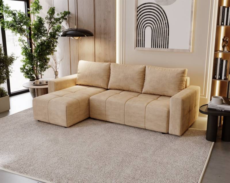 Fun Möbel Ecksofa Schlafsofa Sofa NOHA in Stoff, Ottomane Links oder Rechts, Bettkasten u nd Rundumbezug von Fun Möbel