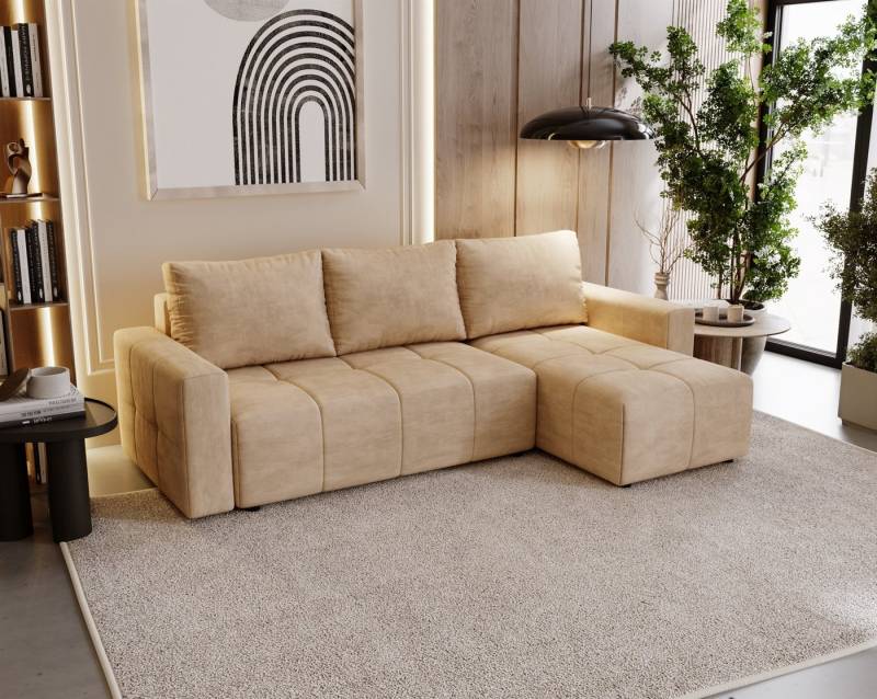 Fun Möbel Ecksofa Schlafsofa Sofa NOHA in Stoff, Ottomane Links oder Rechts, Bettkasten u nd Rundumbezug von Fun Möbel