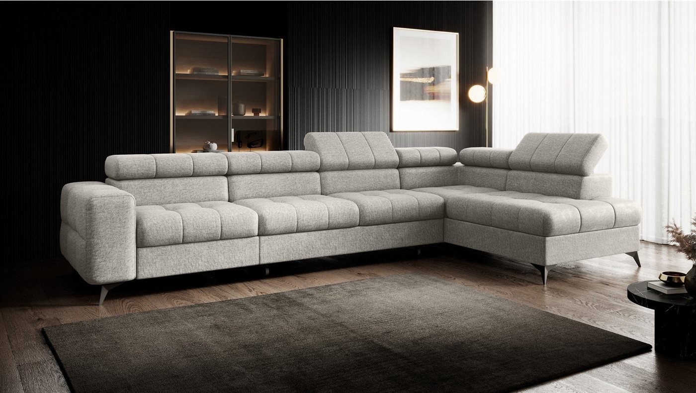 Fun Möbel Ecksofa Schlafsofa Sofa SPARKS MAX in Stoff Infinity, Einstellbare Kopfstützen, inkl. Schlaffunktion mit Bettkasten, Rundumbezug von Fun Möbel