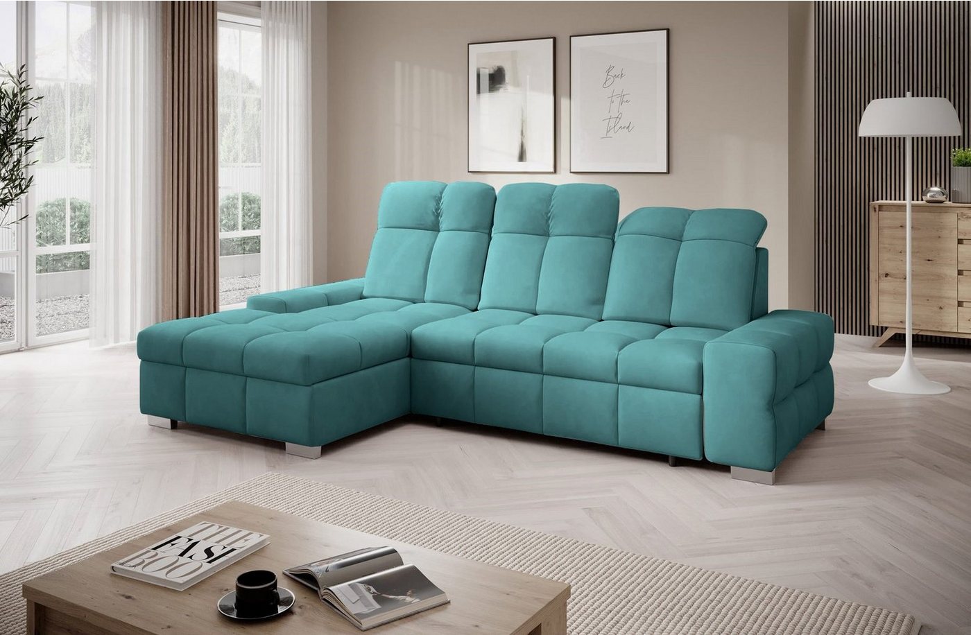 Fun Möbel Ecksofa Schlafsofa Sofa TEMPE MINI in Stoff Element, Ottomane Links oder Rechts, Rundumbezug, einstellbare Kopfstützen, Bettkasten von Fun Möbel