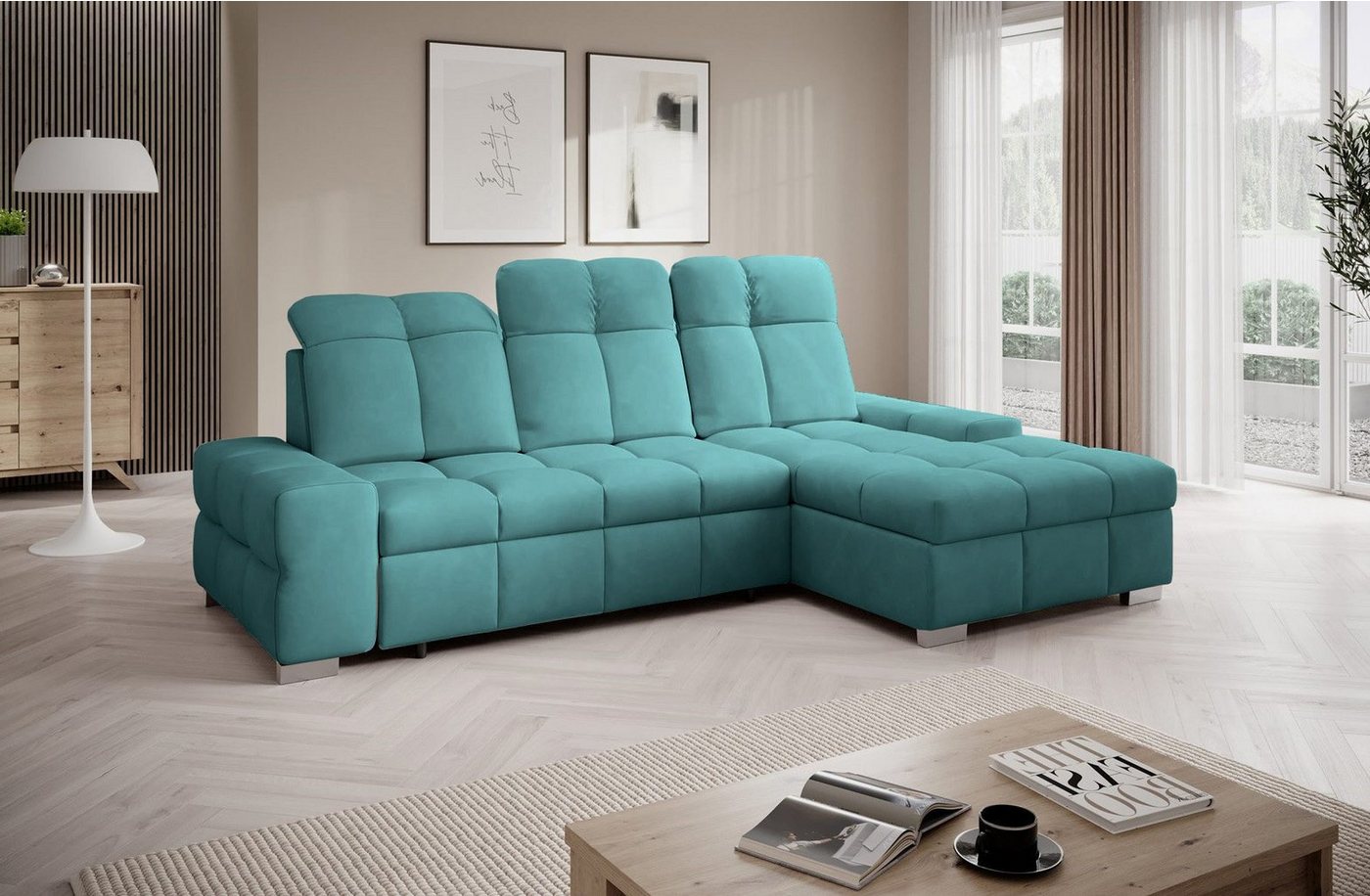 Fun Möbel Ecksofa Schlafsofa Sofa TEMPE MINI in Stoff Element, Ottomane Links oder Rechts, Rundumbezug, einstellbare Kopfstützen, Bettkasten von Fun Möbel