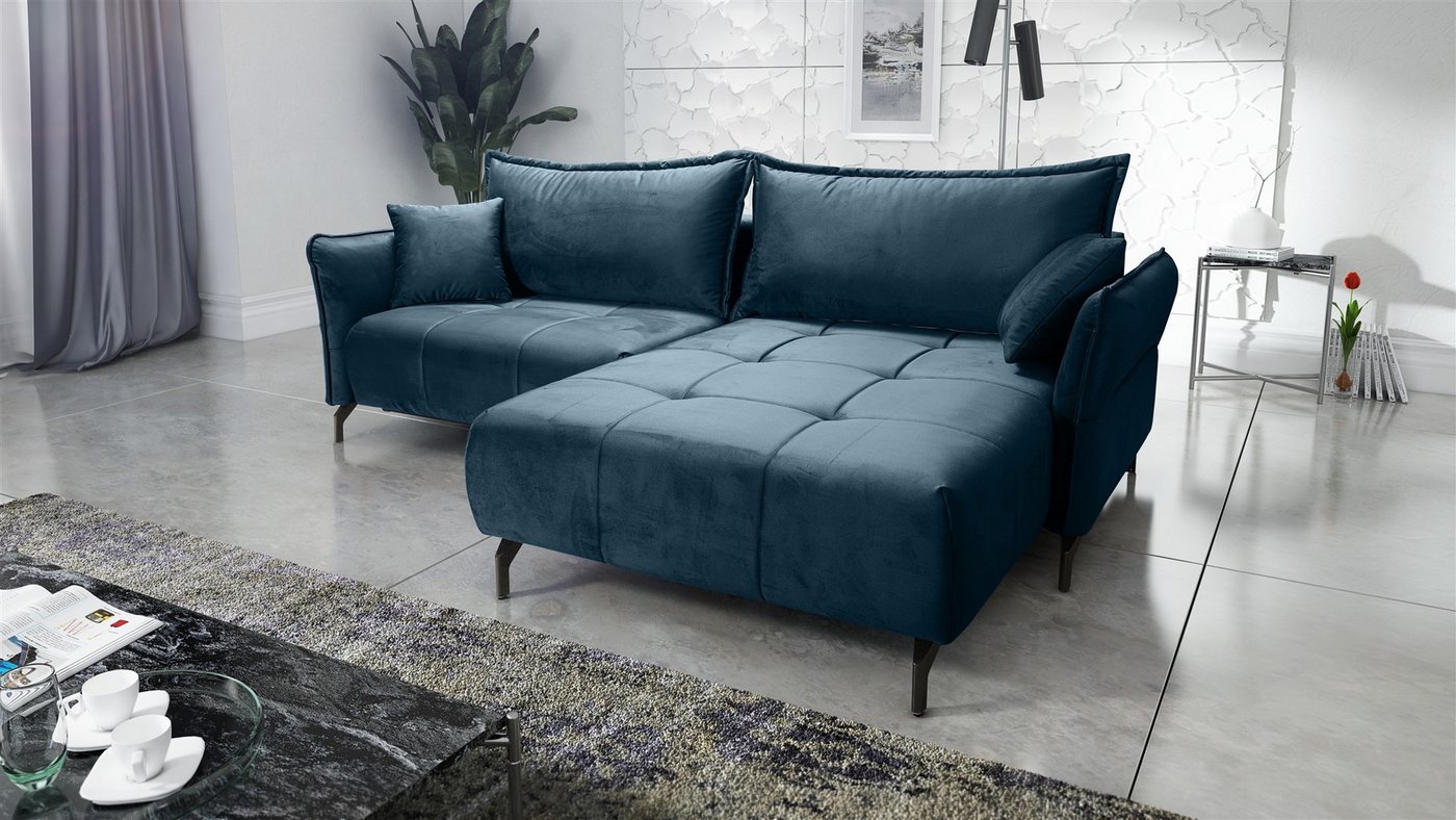 Fun Möbel Ecksofa Schlafsofa Sofa VICTORIA Stoff, inkl. 2 Rücken- und 2 Zierkissen, inkl. Schlaffunktion mit Bettkasten, Rundumbezug von Fun Möbel