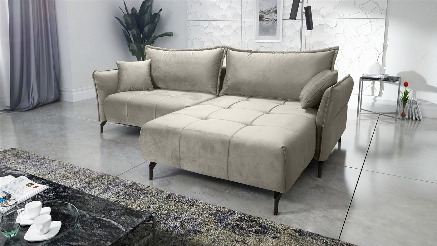 Fun Möbel Ecksofa Schlafsofa Sofa VICTORIA Stoff, inkl. 2 Rücken- und 2 Zierkissen, inkl. Schlaffunktion mit Bettkasten, Rundumbezug von Fun Möbel