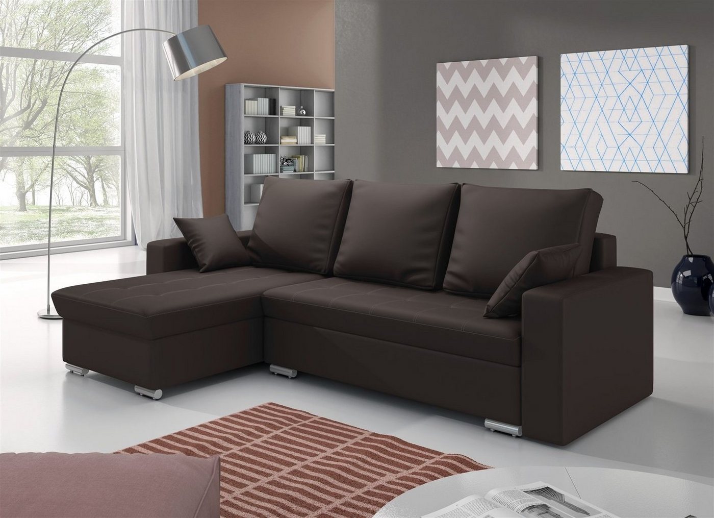 Fun Möbel Ecksofa Sofa ADARA in Kunstleder Ottomane Links oder Rechts, inkl. 3 Rückenkissen und 2 Zierkissen, inkl. 2 Bettkästen von Fun Möbel