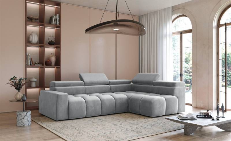 Fun Möbel Ecksofa Sofa Designersofa DARCY in Stoff Salvador, Ottomane Rechts oder Links, Einstellbare Kopfstützen (x5) von Fun Möbel
