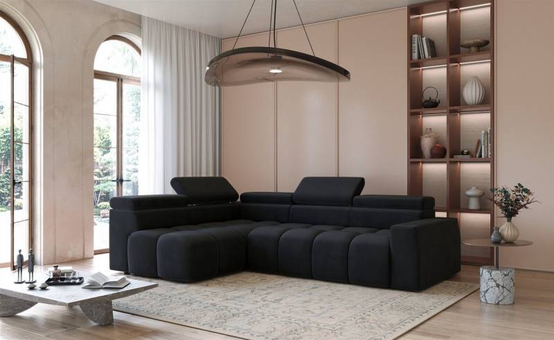 Fun Möbel Ecksofa Sofa Designersofa DARCY in Stoff Salvador, Ottomane Rechts oder Links, Einstellbare Kopfstützen (x5) von Fun Möbel