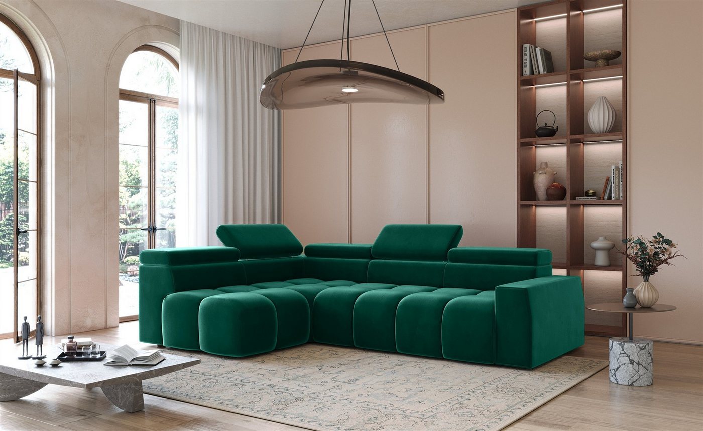 Fun Möbel Ecksofa Sofa Designersofa DARCY in Stoff Salvador, Ottomane Rechts oder Links, Einstellbare Kopfstützen (x5) von Fun Möbel