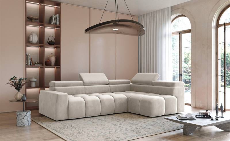 Fun Möbel Ecksofa Sofa Designersofa DARCY in Stoff Salvador, Ottomane Rechts oder Links, Einstellbare Kopfstützen (x5) von Fun Möbel