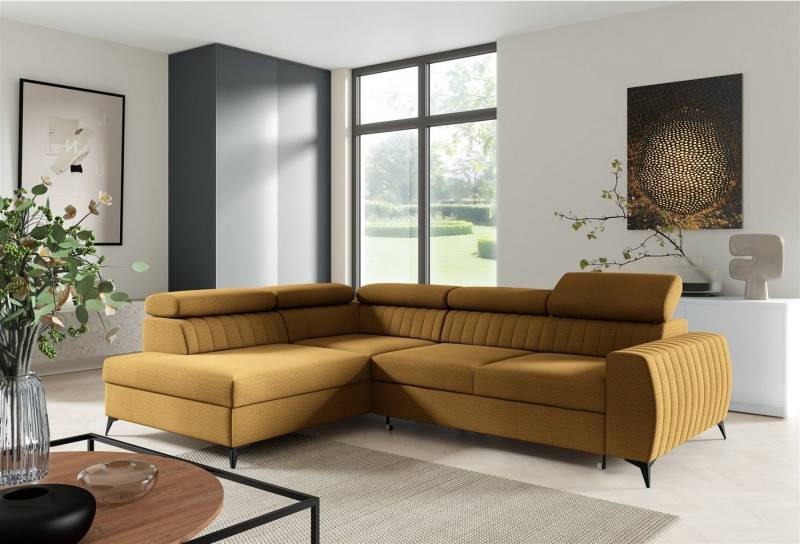 Fun Möbel Ecksofa Sofa FUN PARKER Stoff Element mit Schlaffunktion, inkl. einstellbare Kopfstützen, Rundumbezug von Fun Möbel