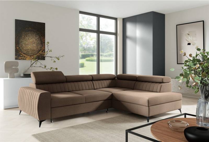 Fun Möbel Ecksofa Sofa FUN PARKER Stoff Element mit Schlaffunktion, inkl. einstellbare Kopfstützen, Rundumbezug von Fun Möbel