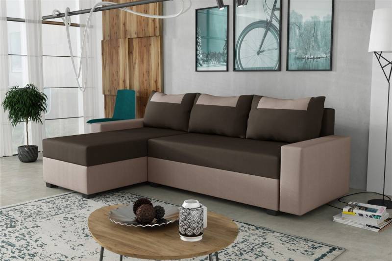 Fun Möbel Ecksofa Sofa HEDVIG Ottomane Rechts oder Links, Rundumbezug, inkl. Schlaffunktion mit 1 Bettkasten von Fun Möbel